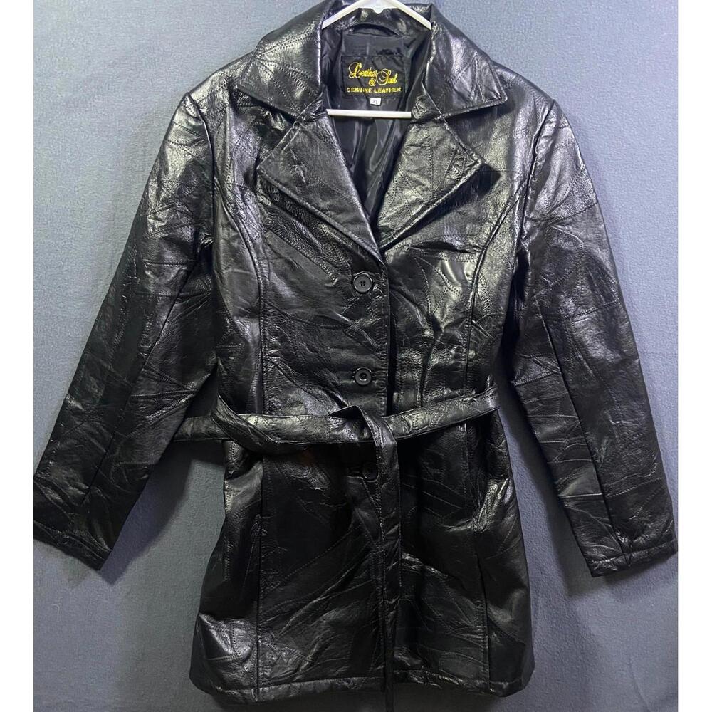Vintage Leather and Soul Leather Jacket XLarge XL 90s Belted Black Womens Button